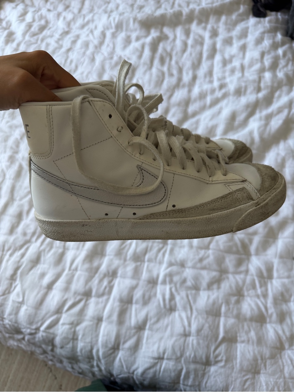 Nike White and Light Gray High-Top Sneakers